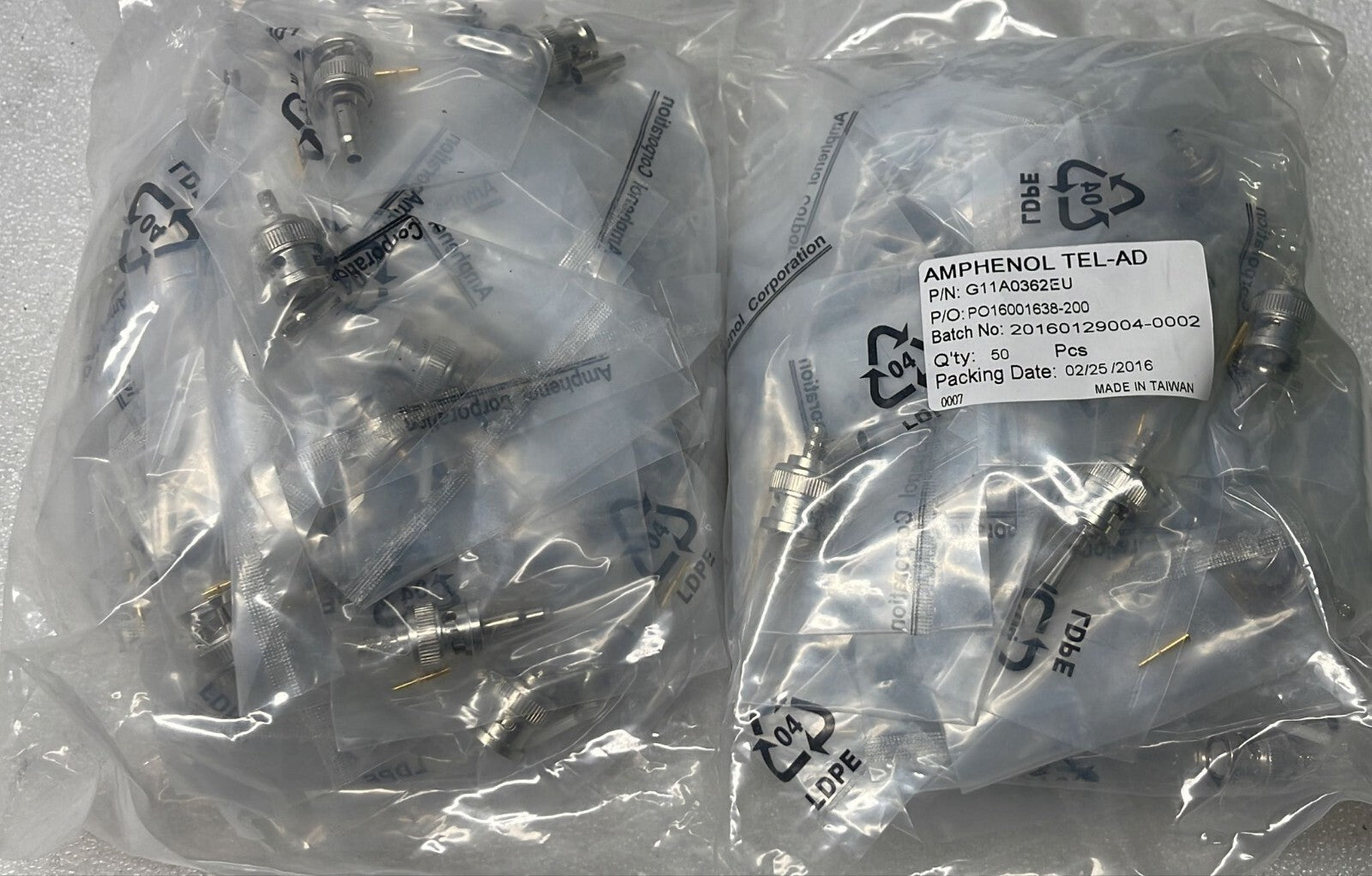[LOT OF 100] AMPHENOL BNC CONNECTOR MALE RG316/174/188 CRIMP G11A0362EU