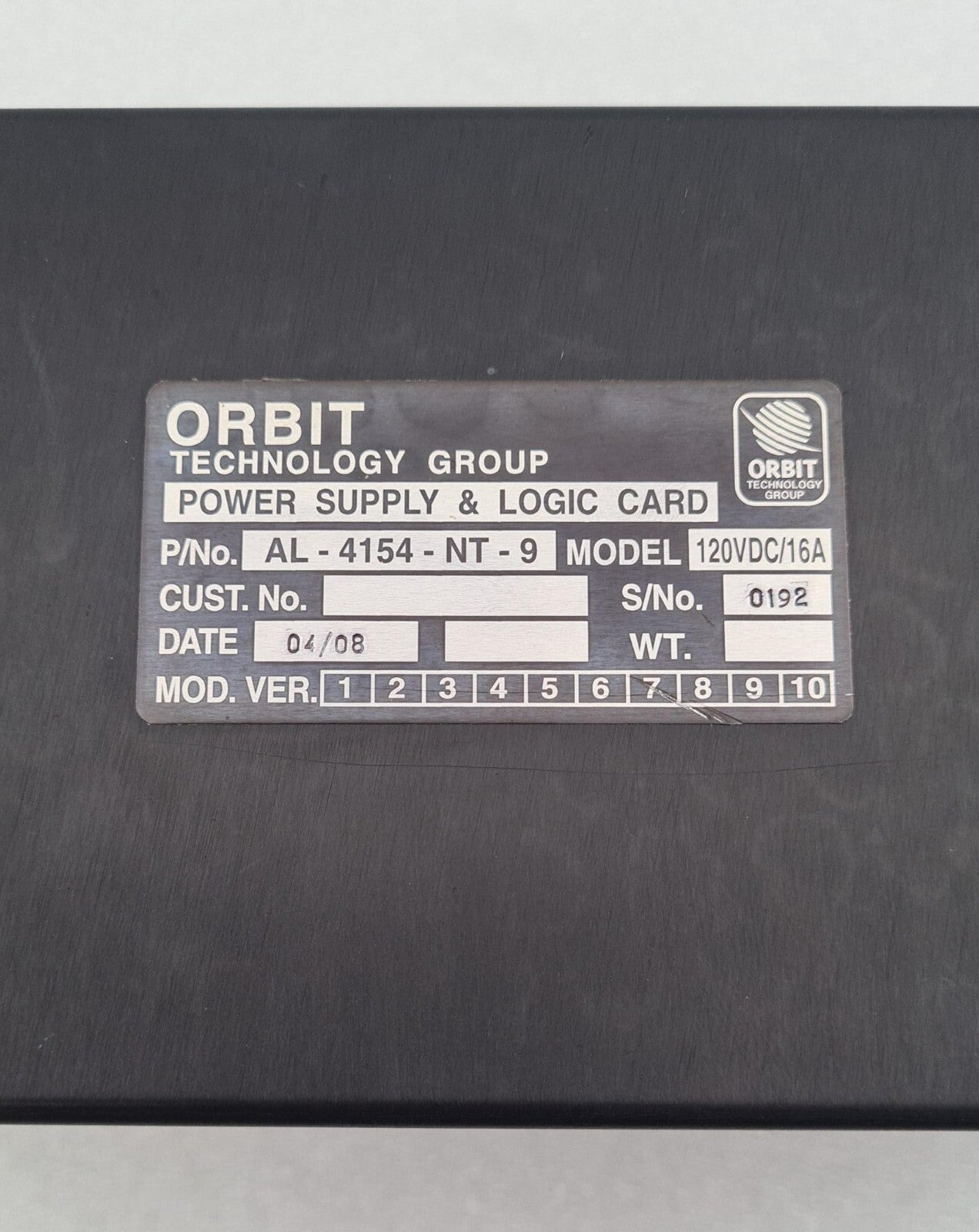 ORBIT POWER SUPPLY & LOGIC CARD AL-4154-NT-9 120VDC/16A