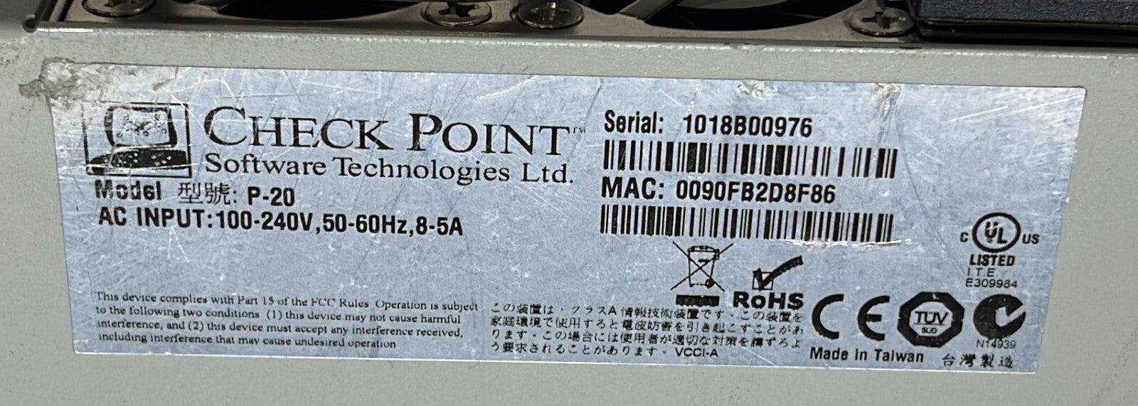 Check Point P-20 Network Firewall Security Appliance