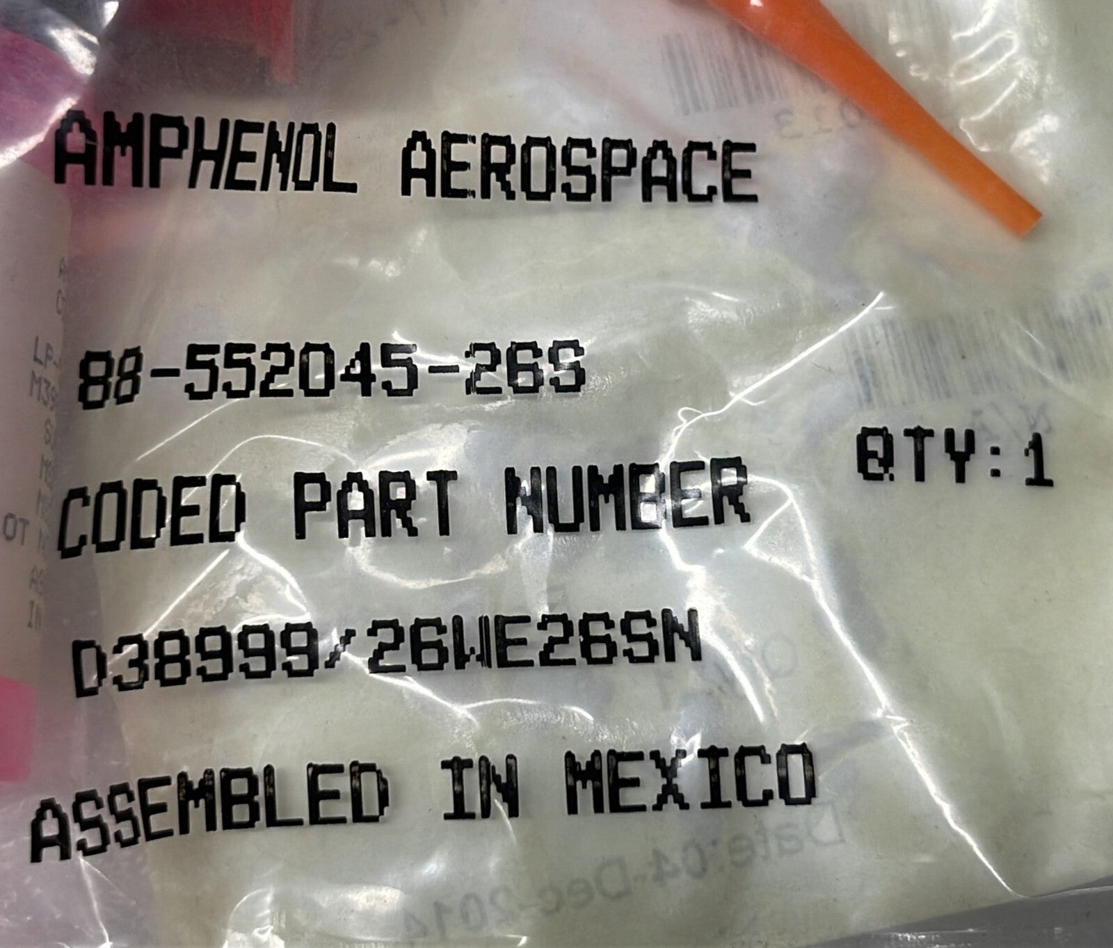 NEW SEALED - [LOT OF 4] Amphenol D38999/26WE26SN Elec Conn Mil Spec Connector