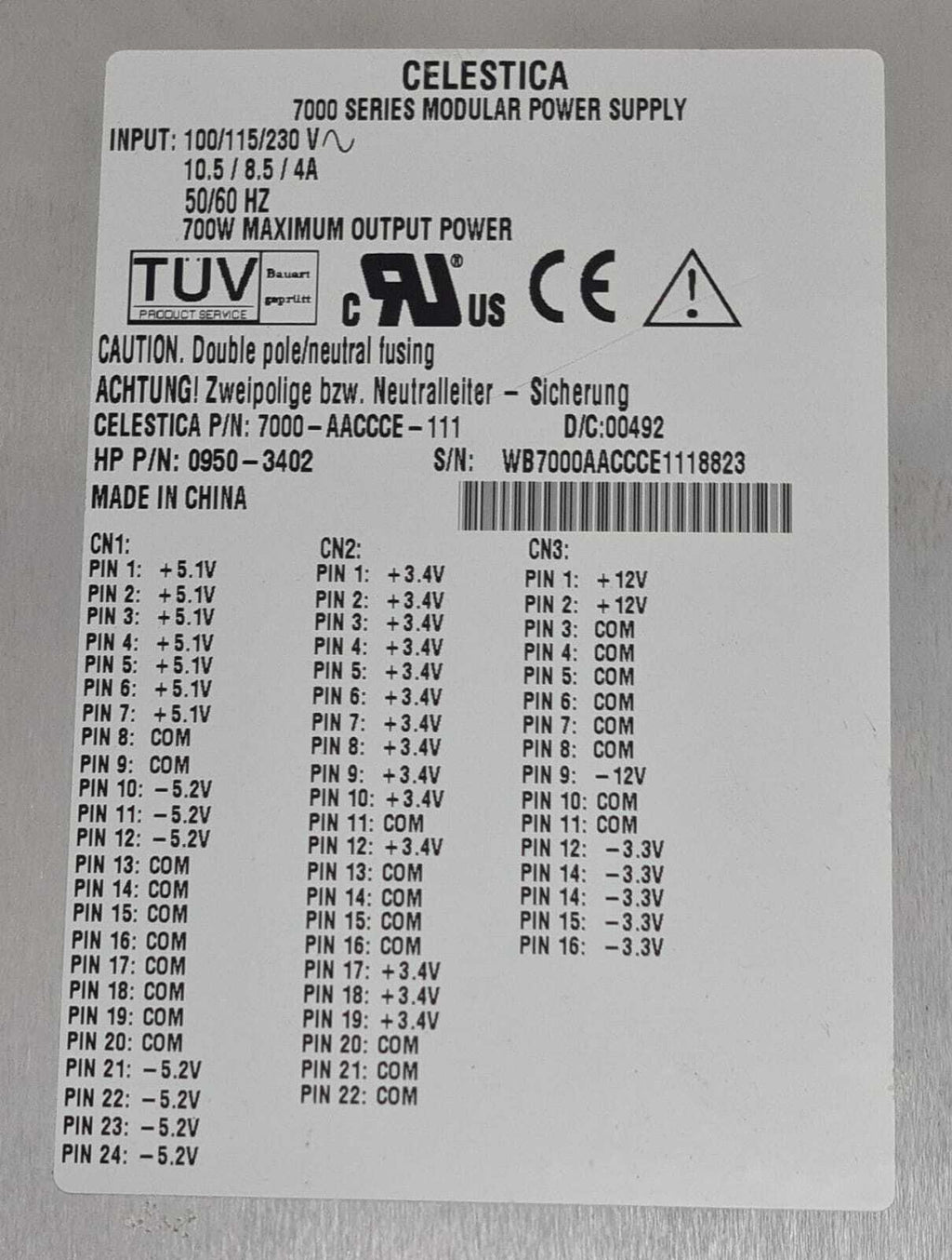 Celestica 7000 Series Modular Power Supply 700W 7000-AACCCE-111 For HP Agilent