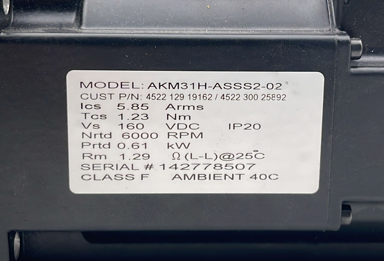 Kollmorgen AKM31H-ASSS2-02 Servo Motor 6000RPM 0.61kW 4522-129-19162