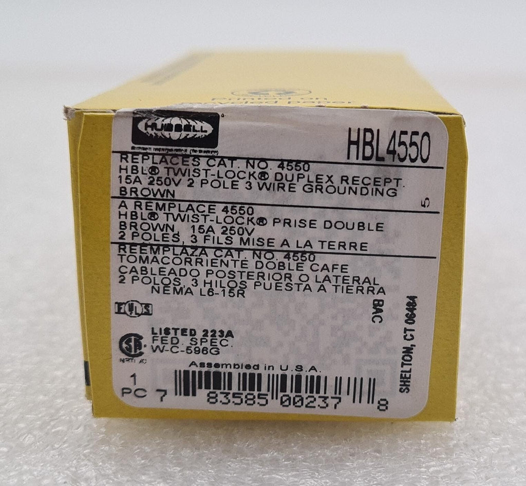 [LOT 10] NEW BOX- HUBBELL HBL4550 BROWN 15A 250V Twist Lock Duplex 2 POLE 3 WIRE