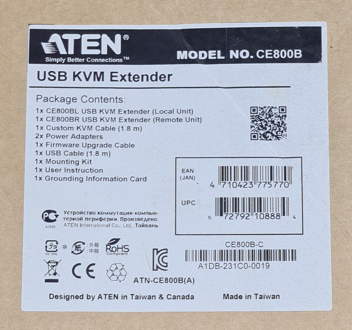 NEW - ATEN USB KVM Extender CE800B-C VGA/Audio Dual Console operation Kit