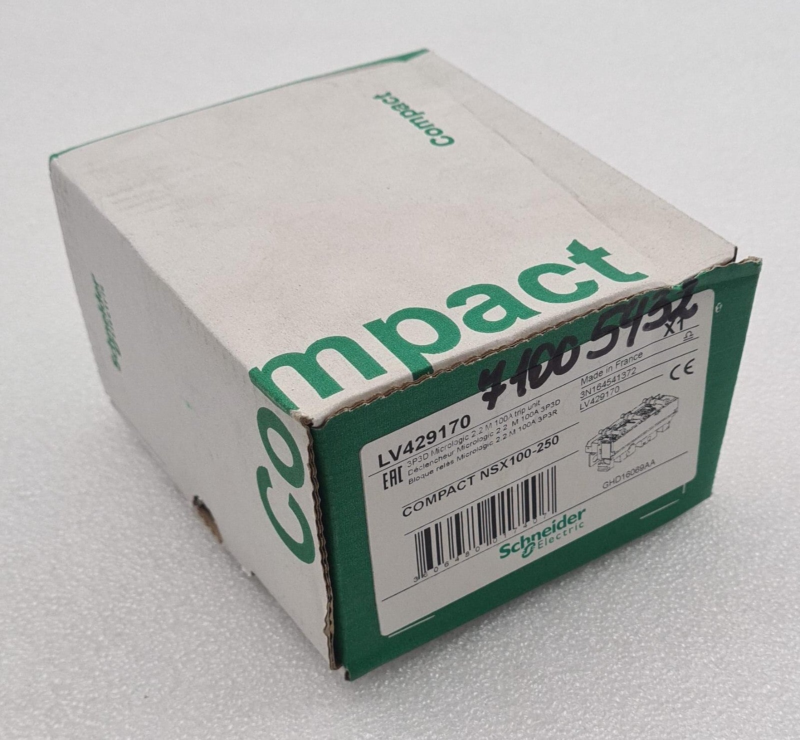 NEW - Schneider LV429170 Compact NSX100-250 3P3D Micrologic 2.2 M 100A trip unit