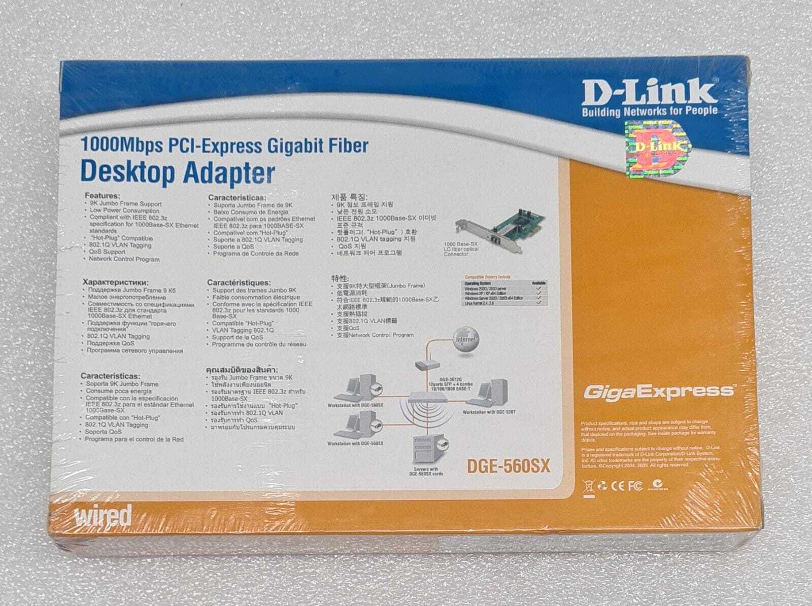 NEW SEALED - D-Link DGE-560SX 1000MBPS PCI‑Express Gigabit Fiber Desktop Adapter