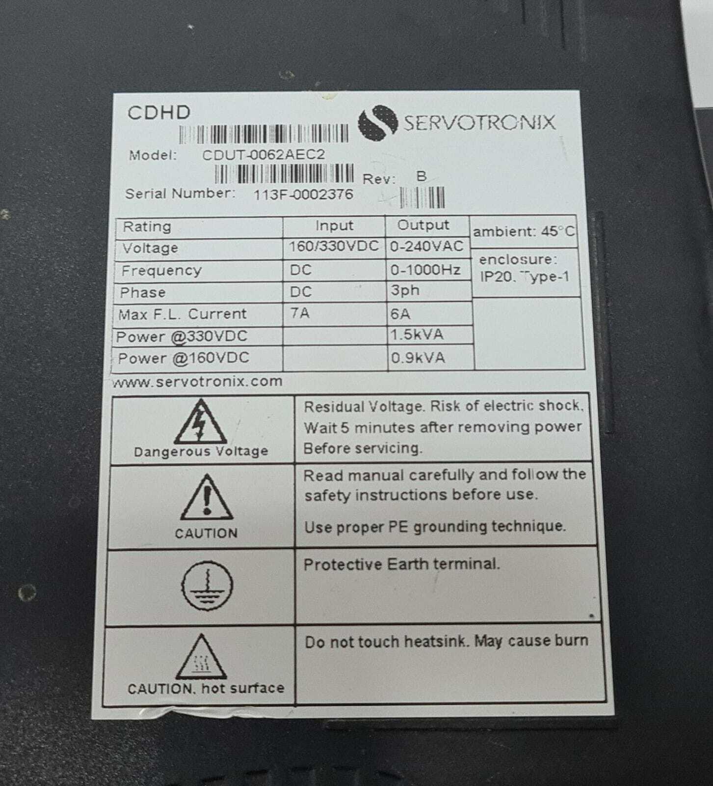 Servotronix CDHD CDUT- 0062AEC2 rev. B Servo Drive