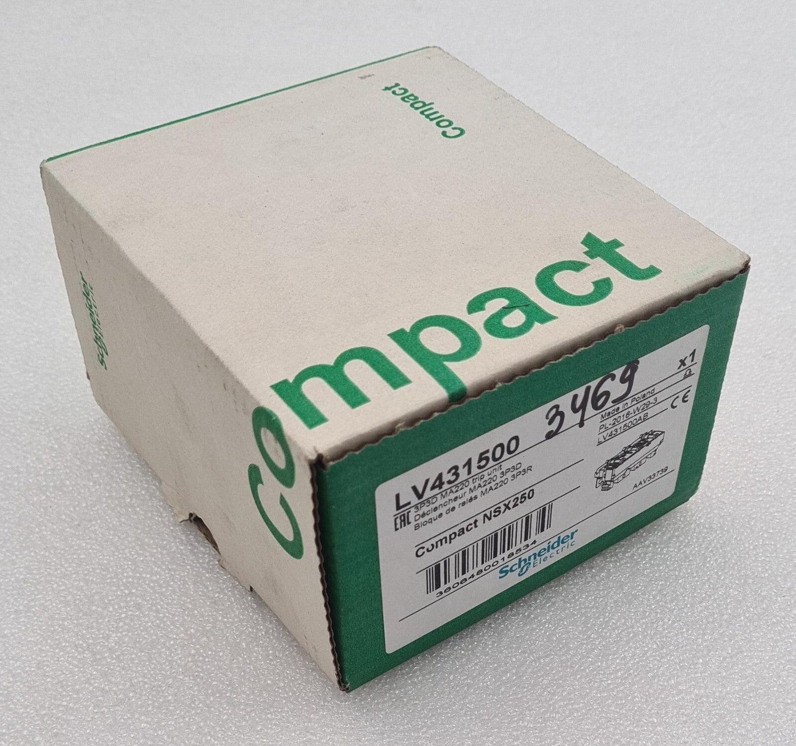 NEW - Schneider Electric LV431500 Compact NSX250 3P3D MA220 LV431500AB NSX 250
