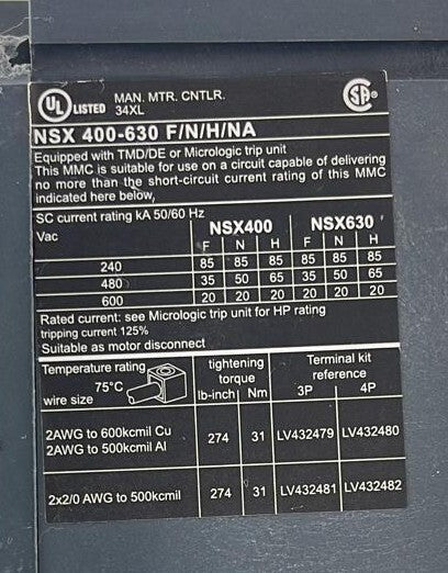 Schneider Electric Compact NSX400N NSX630N