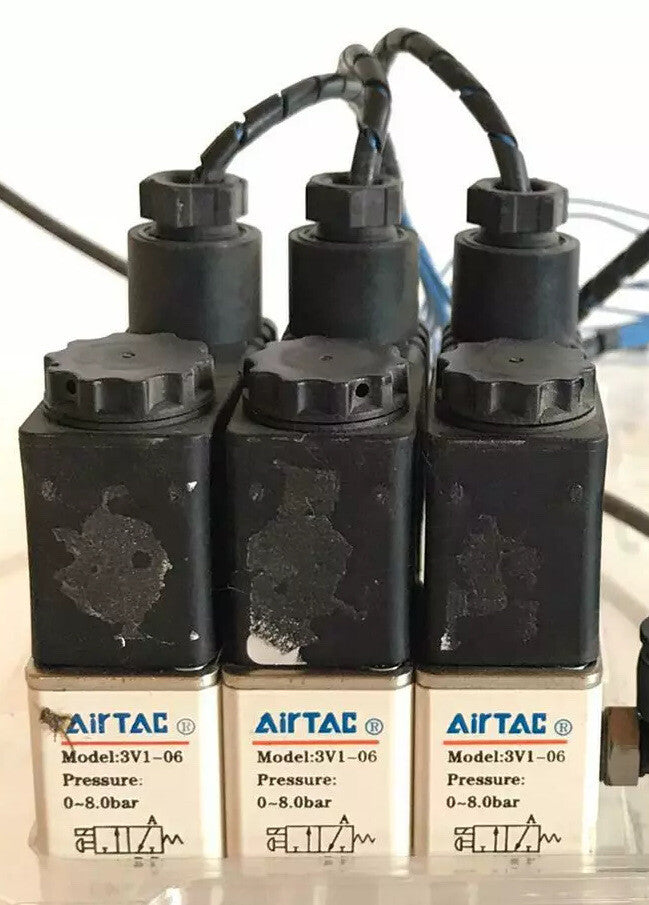 3 Pcs AirTAC 3V1-06 Solenoid Valve Manifold W/ IP65 Solenoid Coil