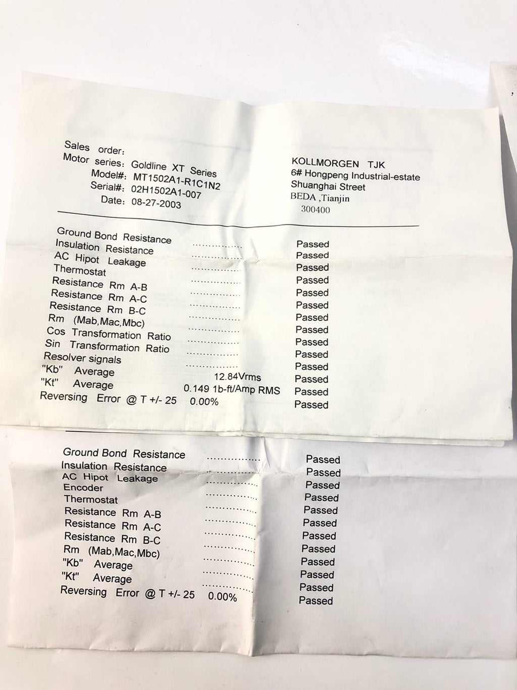 Kollmorgen Goldline MT1502A1-E2V1 XT 6000Rpm Servo Motor