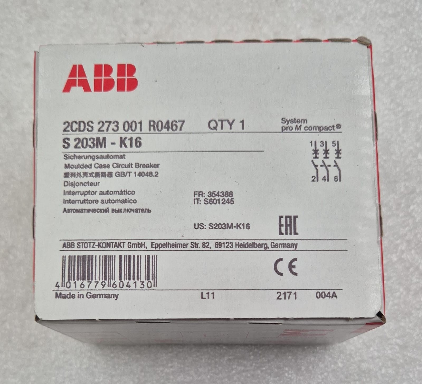 [LOT OF 3] NEW SEALED - ABB S 203M-K16 Circuit Breaker 2CDS 273 001 R0467