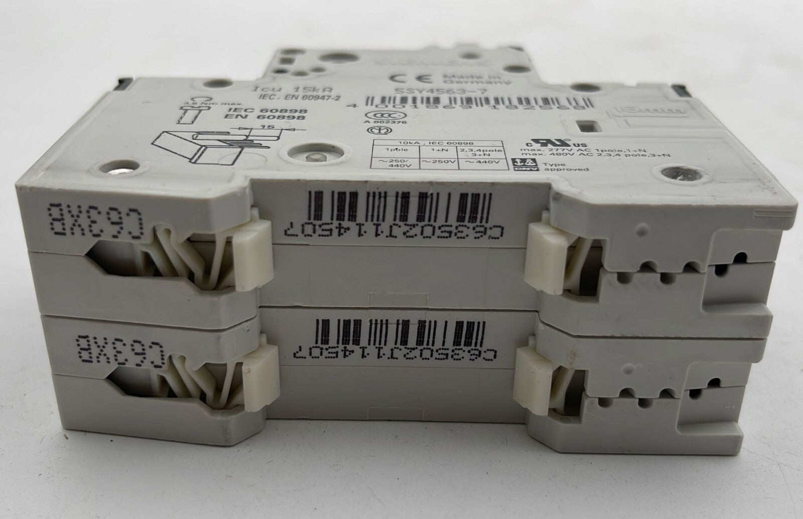 [LOT OF 2] Siemens 5SY4 563-7 Miniature circuit breaker C 63 1+N 230V