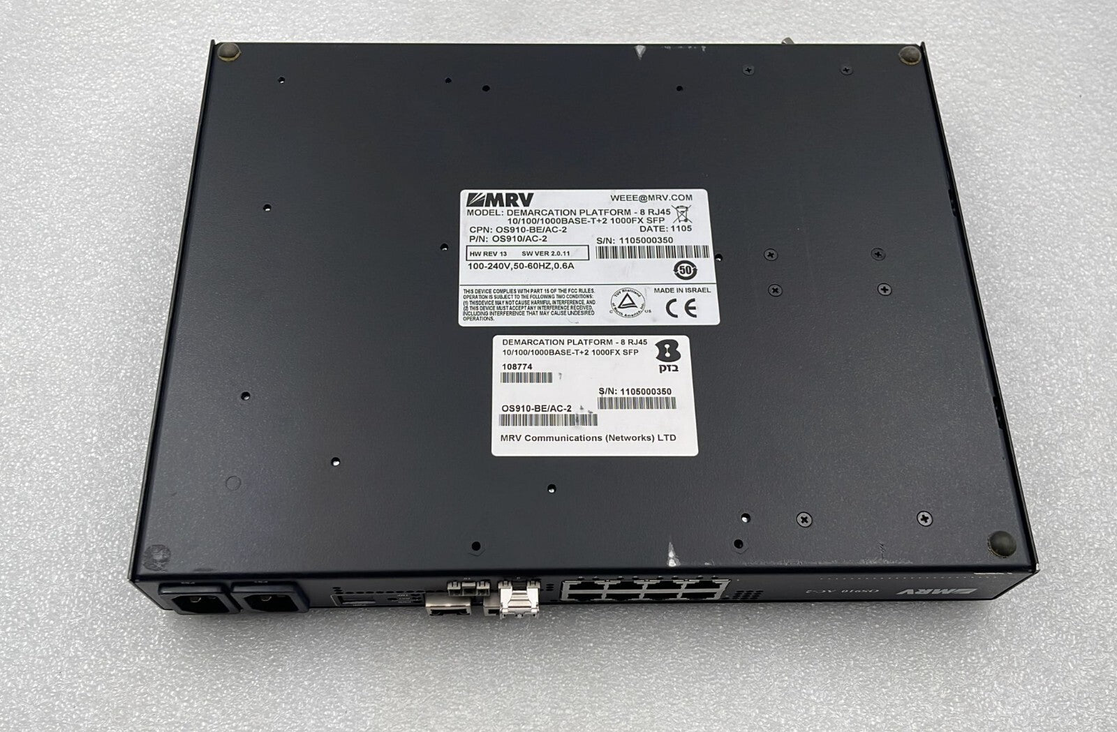 MRV OS-910 AC-2 OS910/AC-S Demarcation Platform RJ45 10/100/1000 BASE-T+2 1000FX