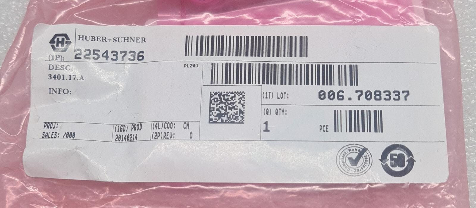 NEW SEALED - HUBER SUHNER 22543736 EMP Lightning Protector 3401.17.A