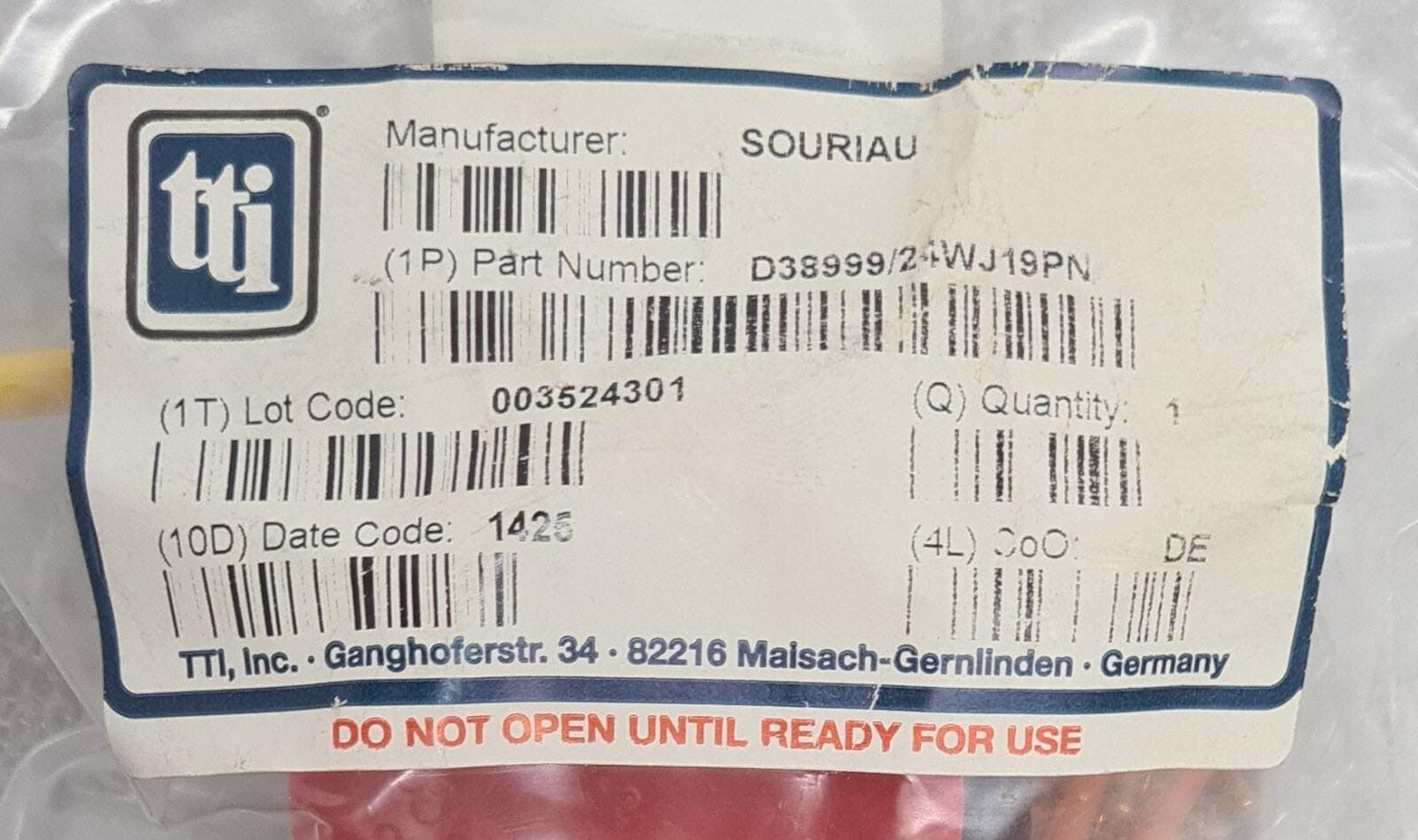 [LOT OF 6] NEW SEALED - SOURIAU TTI D38999/24WJ19PN Circular MIL Spec Connector