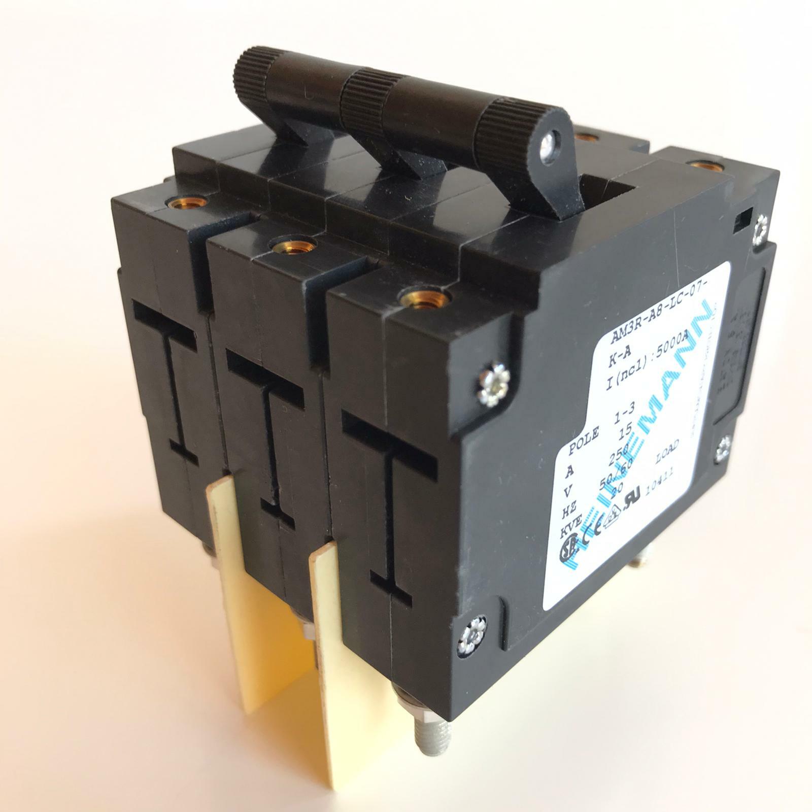 1X HEINEMANN AM3R-A8-LC-07-K-A 15A 250V 50/60Hz 20KvA CIRCUIT BREAKER