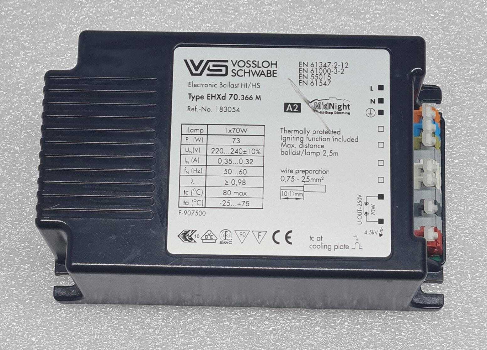 VS VOSSLOH SCHWABE Electronic Ballast HI/HS EHXd 70.366 M 183054 Lamp 1x70W