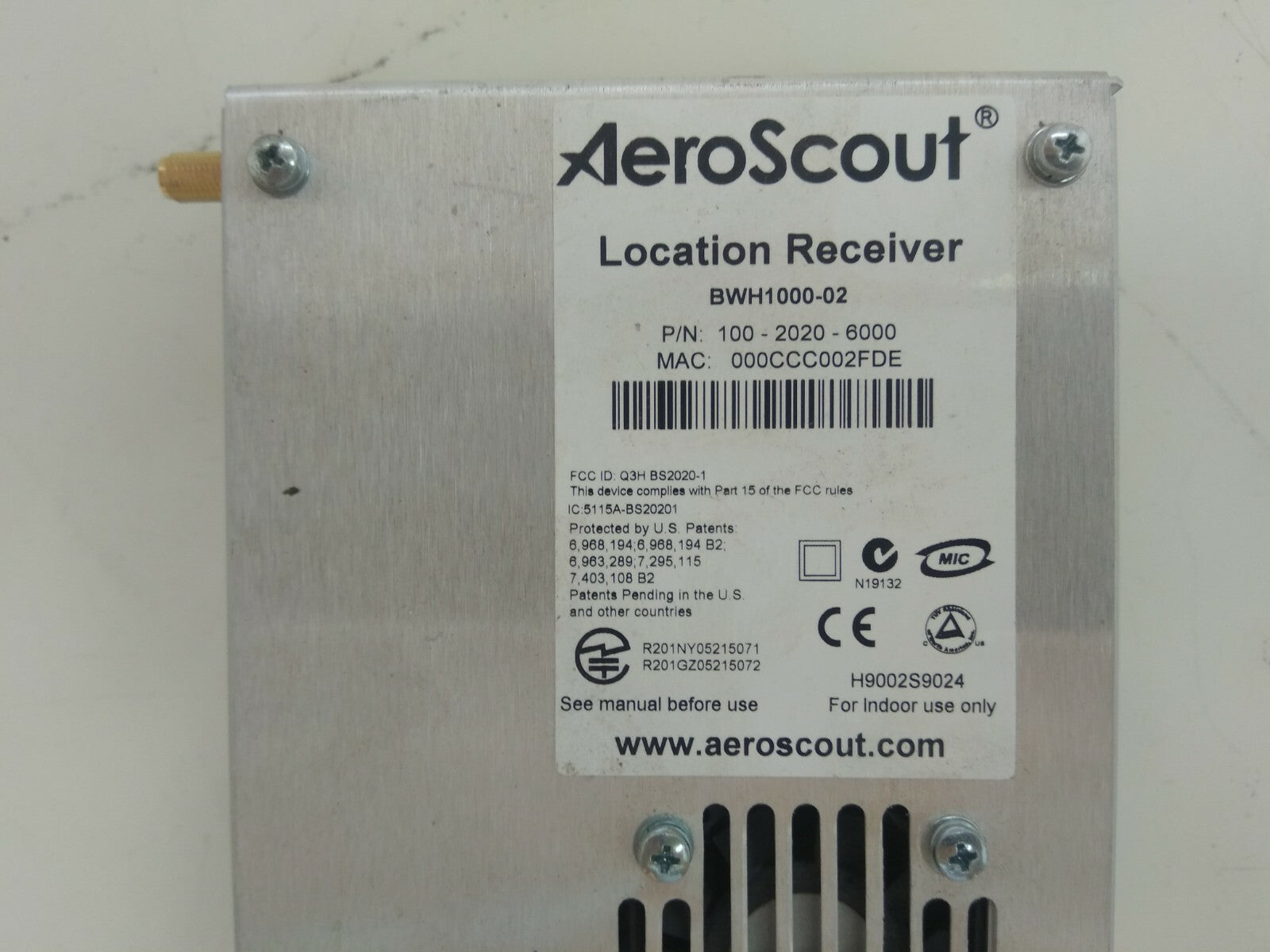 Aeroscout BWH1000-02 Location Receiver P/N 100-2020-6000
