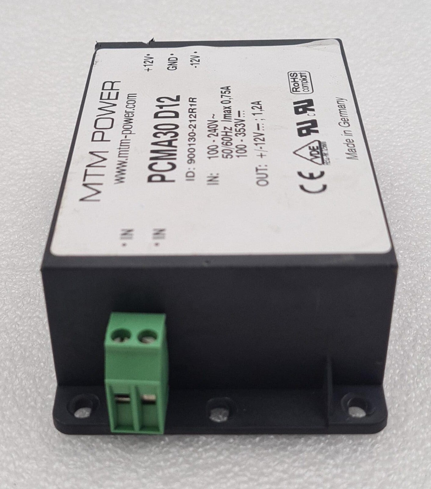 MTM POWER PCMA30 D12 900130-212R1R Enclosed Isolated Power Supply 100-240V