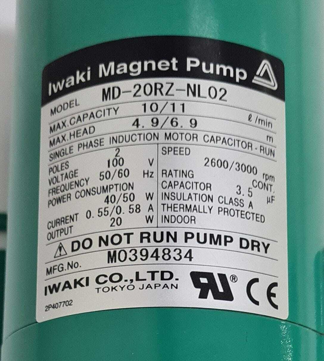 Iwaki Magnet Pump MD-20RZ-NL02 10/11 l/m 100V - Turquoise Color