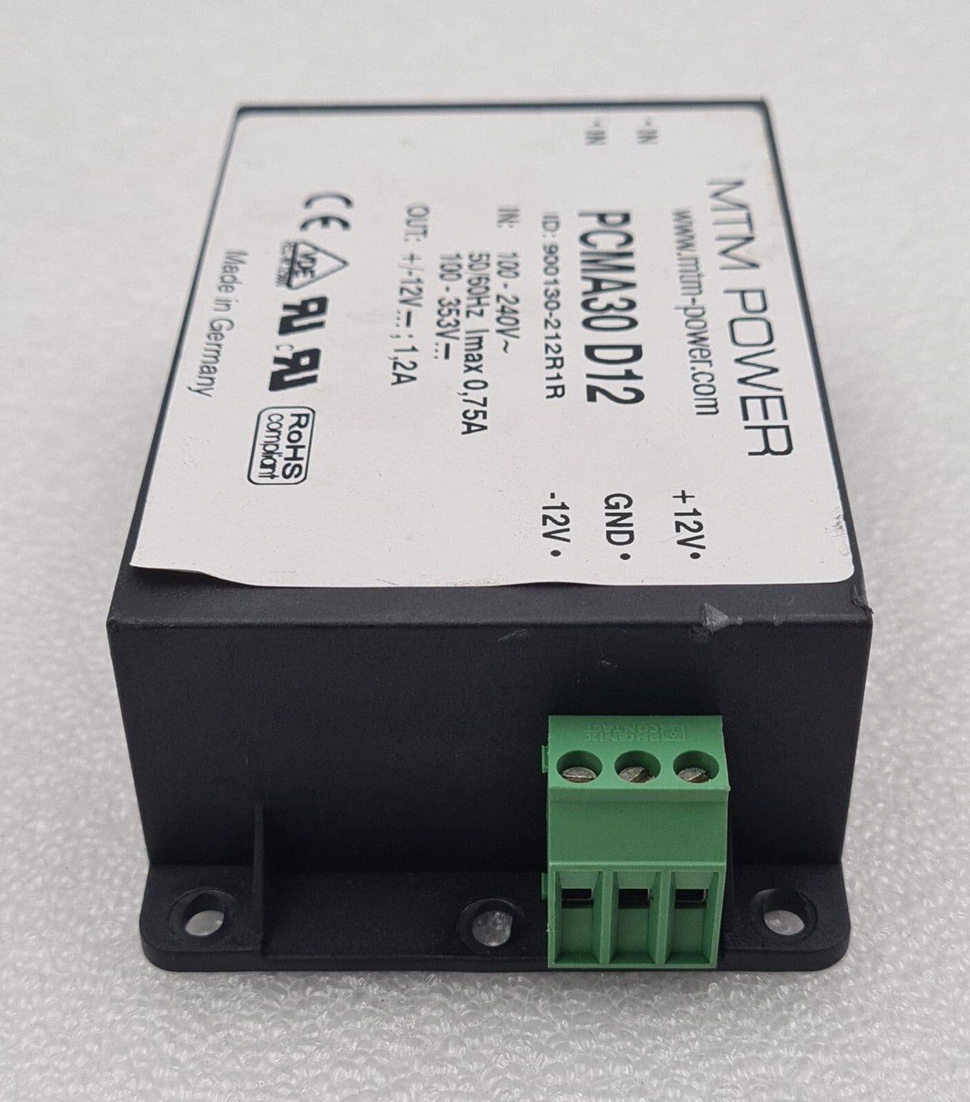 MTM POWER PCMA30 D12 900130-212R1R Enclosed Isolated Power Supply 100-240V