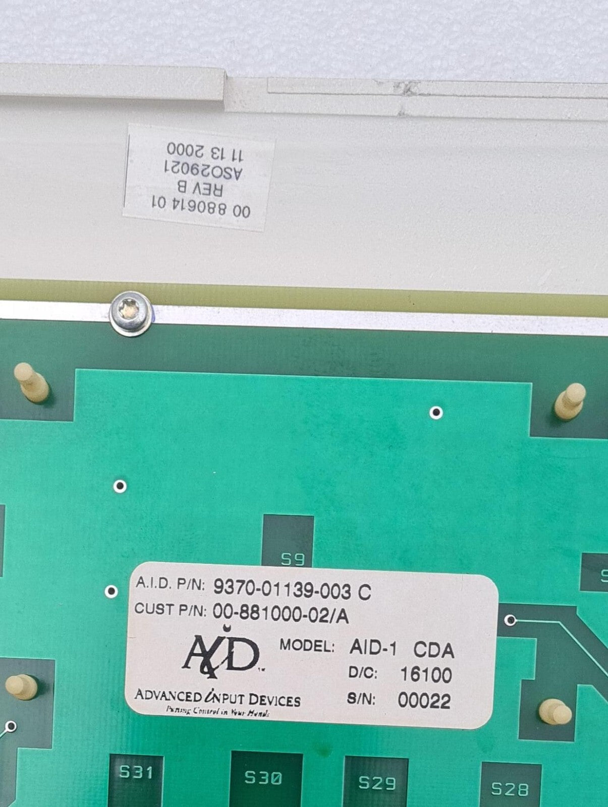 ADVANCED 00-881000-02/A USER INTERFACE KEYPAD ASSY 9370-01139-003