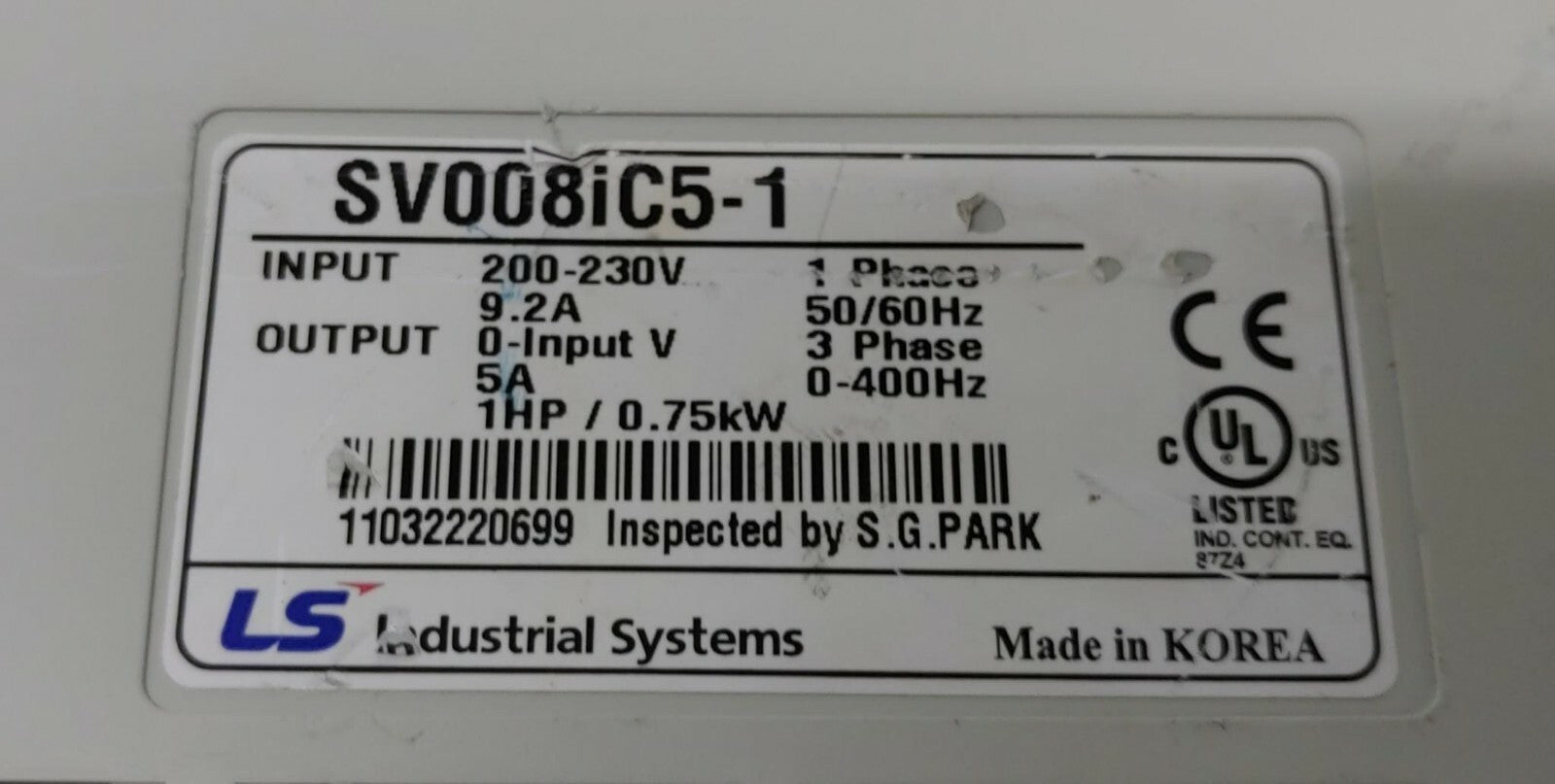 LS INDUSTRIAL SYSTEMS SV008iC5-1 Variable Frequency Drive / Inverter