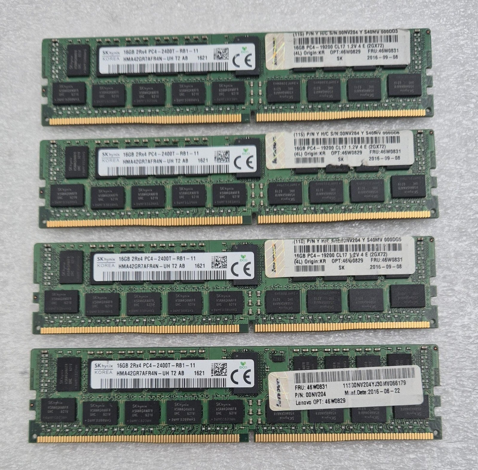 Lot of 4 SK hynix 16GB DDR4 ECC Registered server RAM modules