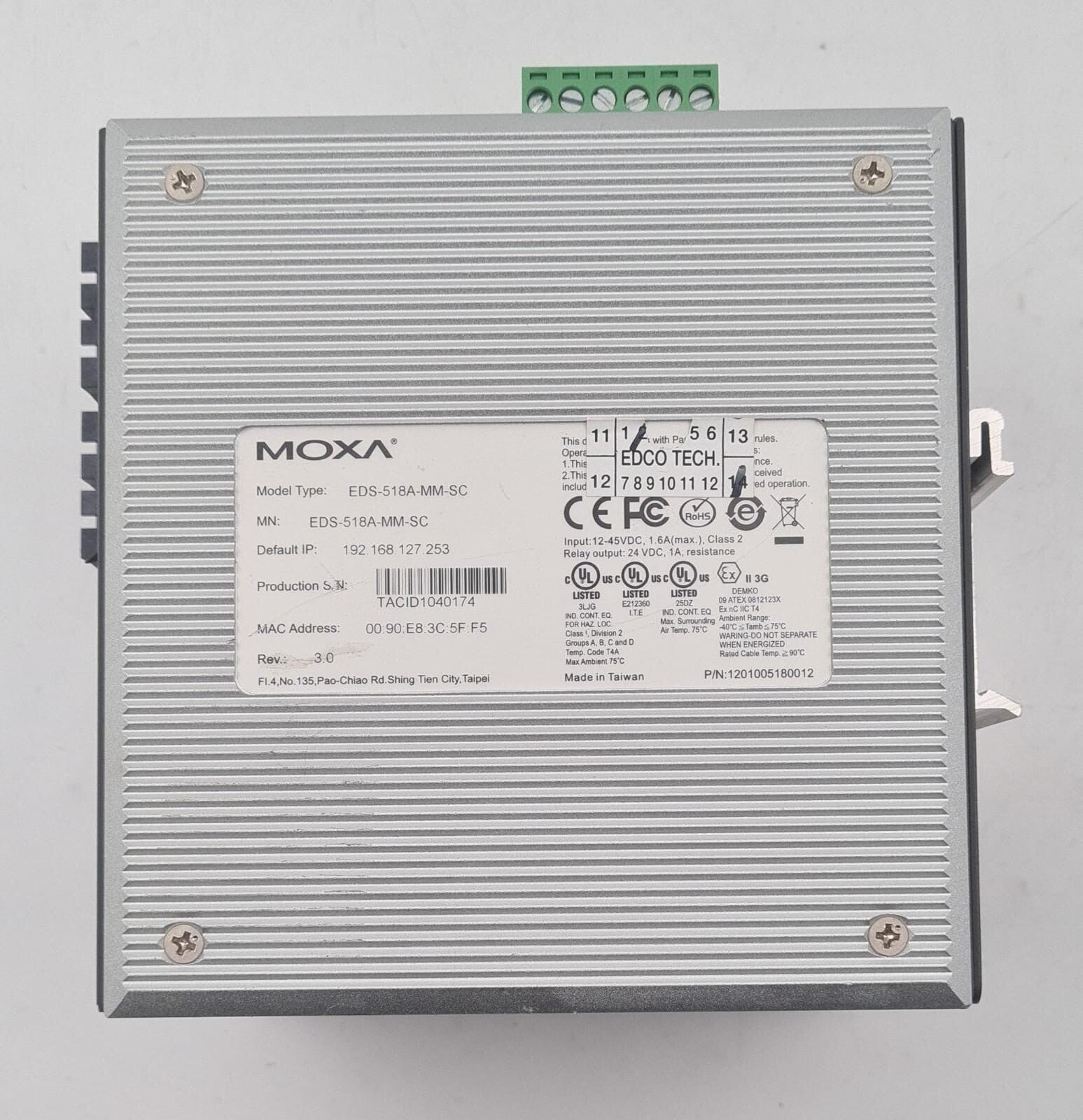 MOXA Turbo Chain EDS-518A-MM-SC Ethernet Industrial Switch 1201005180012