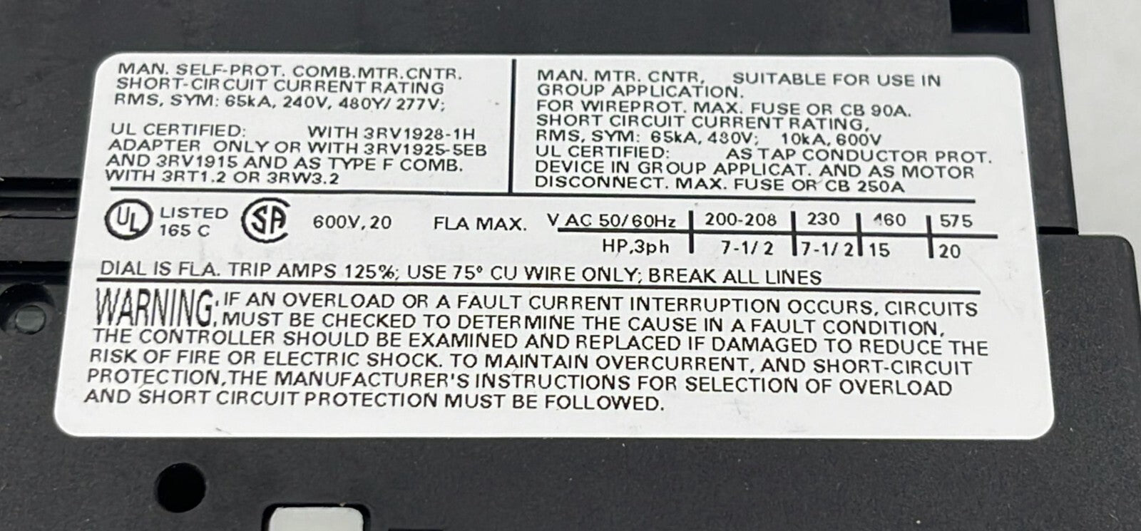 Siemens 3RV1021-4BA15 Circuit breaker 14-20A 1NO + 1NC