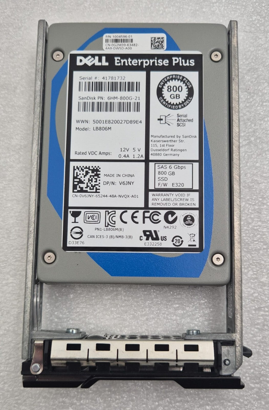 Dell 800GB SAS SSD 2.5 inch drive with Compellent caddy LB806M