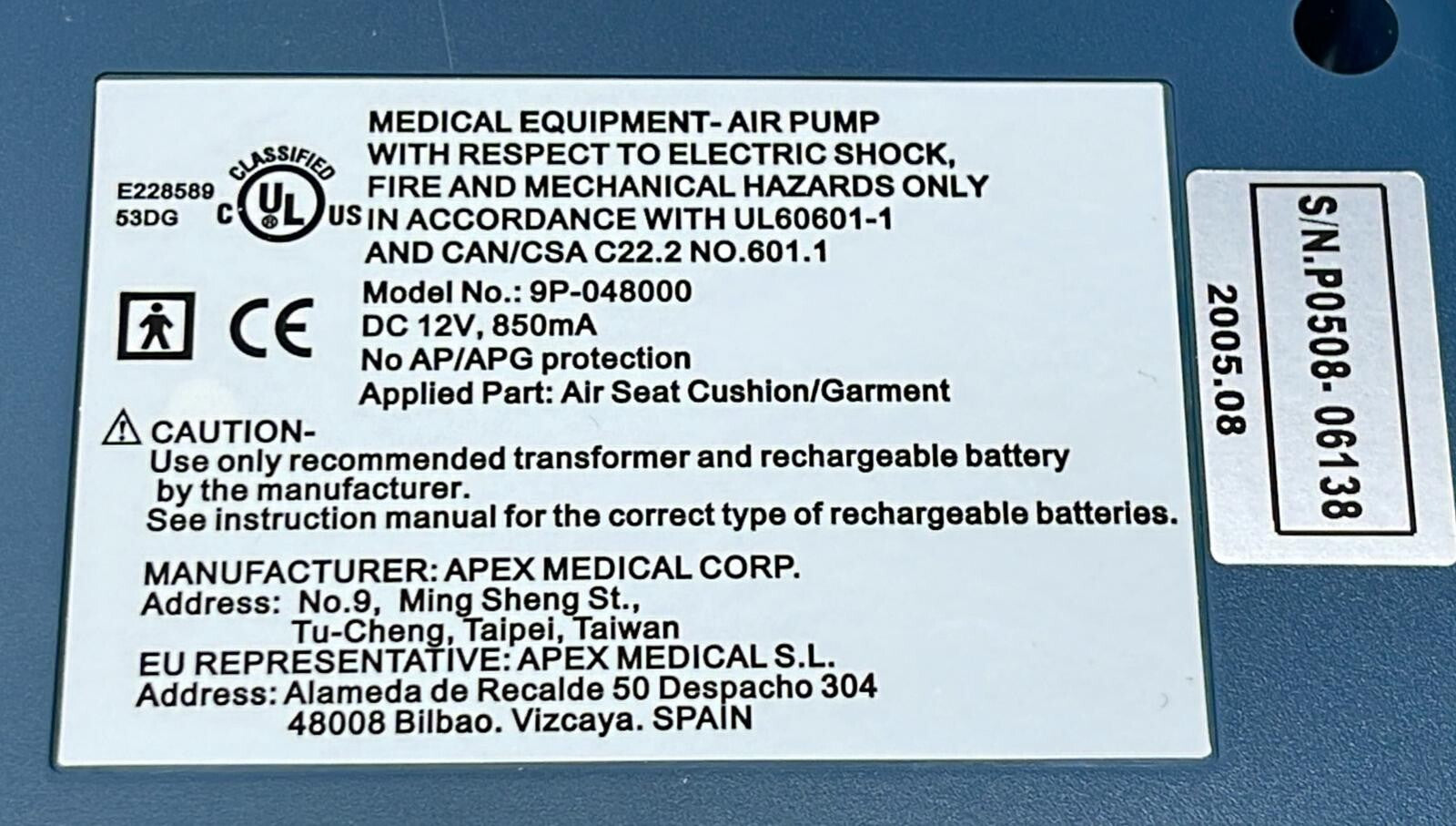 BOS Combo 100 Cushion Systems Pressure Relief 9P-048000 DC12V 850mA Air Seat