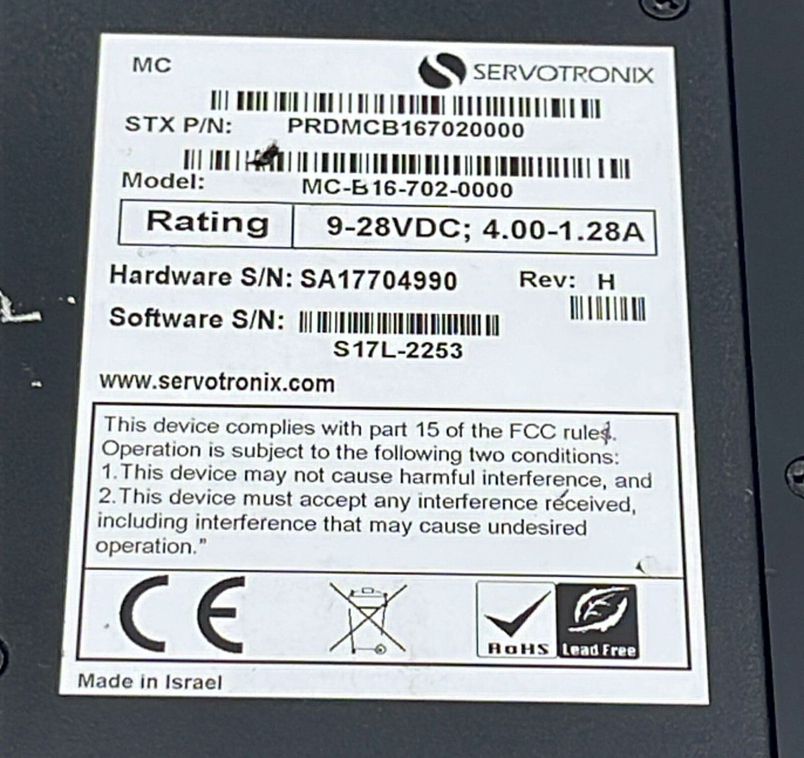 Servotronix MC-B16-702-0000 MC Multi Axis Motion Controller PRDMCB167020000