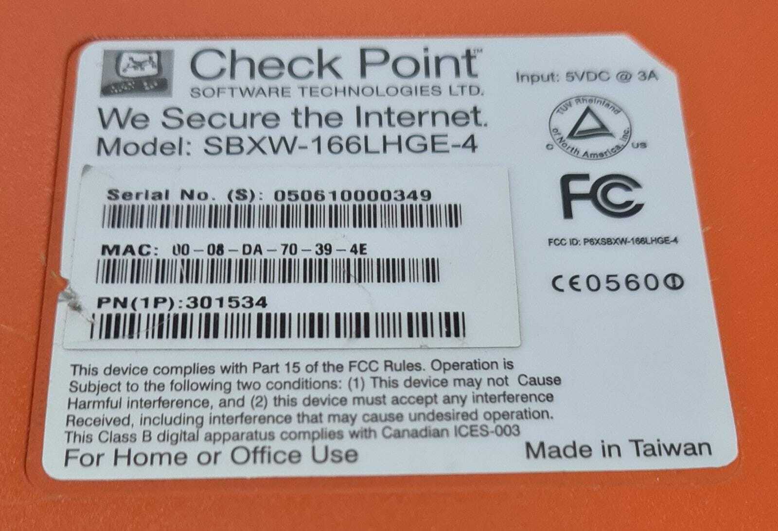 Check Point Safe@Office 400W Series Firewall Router Security SBXW-166LHGE-4 VPN