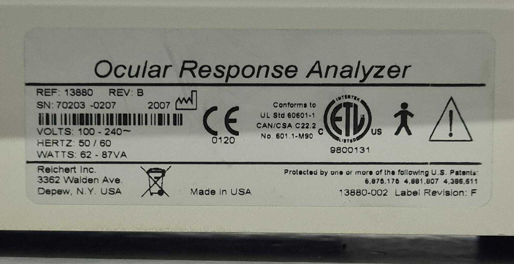 Reichert Ocular Response Analyser (ORA) REF 13880 Rev B , Tonometer Pachymeter