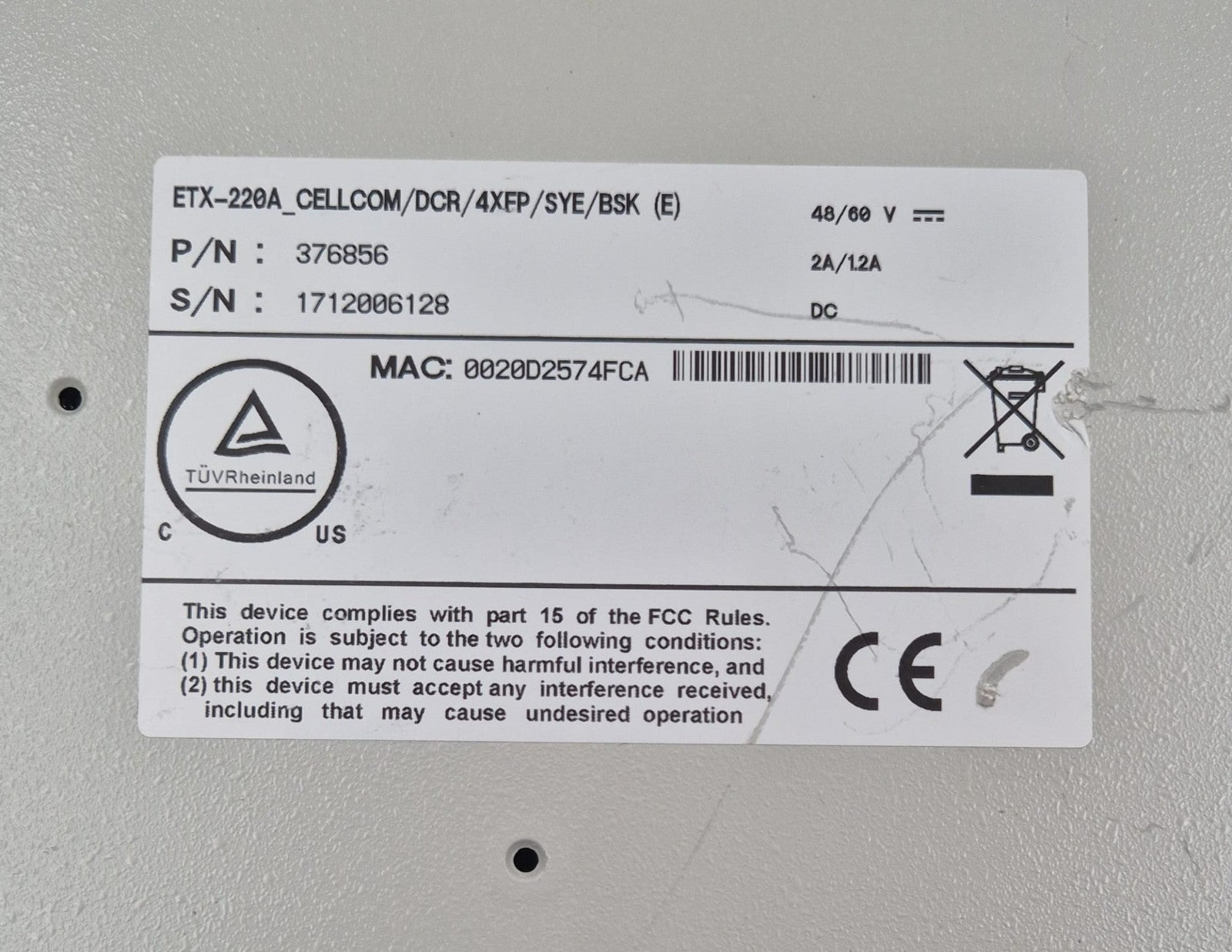 RAD ETX-220A 5601900000 ETX-220A_CELLCOM/DCR/4XFP/SYE/BSK 10G Ethernet Carrier
