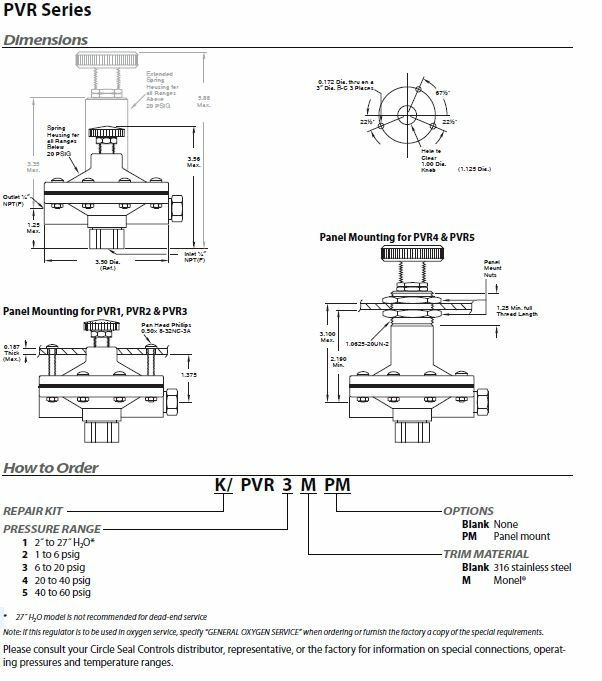 Circle Seal Controls PVR PVR-1PM Low Pressure Regulator Inlet 3000 PSIG