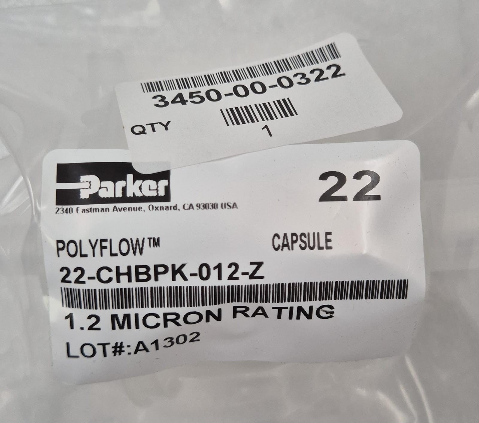 Parker POLYFLOW 22-CHBPK-012-Z Membrane 1.2 MICRON CAPSULE for Syneron CANDELA