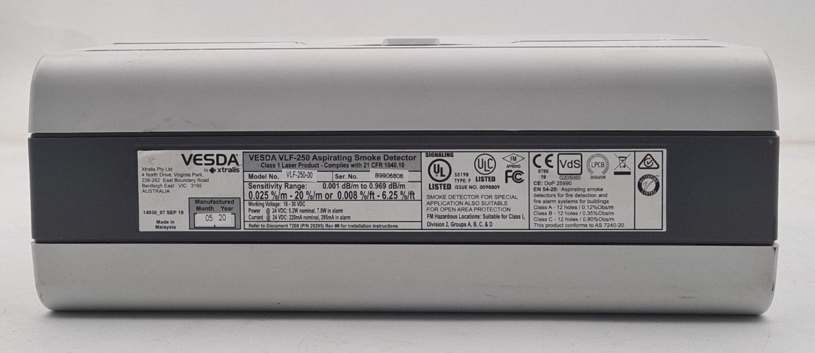 Xtralis VESDA VLF VLF-250-00 Aspirating Smoke Detector Air Sampling **AS-IS**