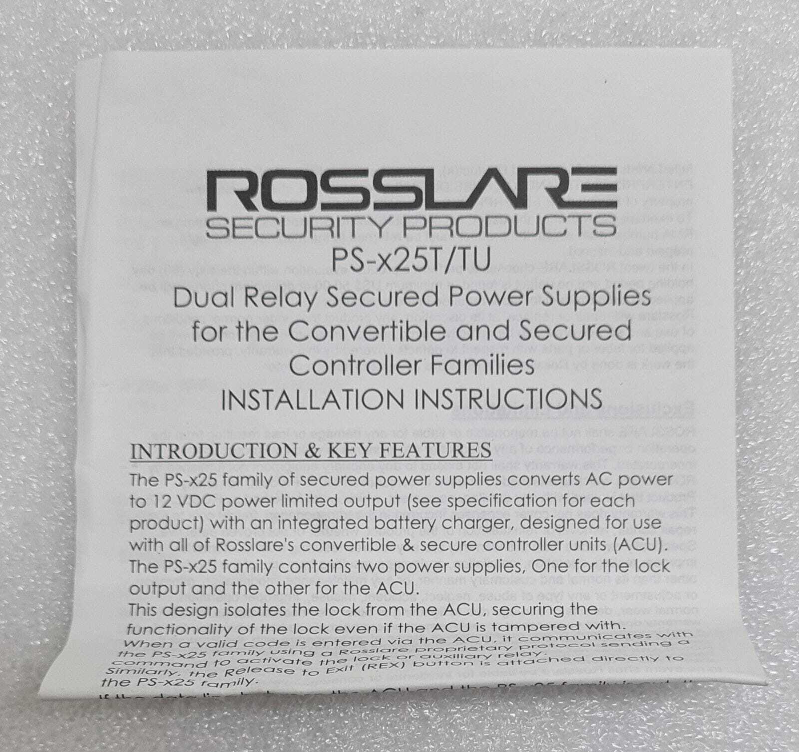 ROSSLARE SECURITY SERVANT PS-A25T Intelligent Dual-Relay Secured Power Supply