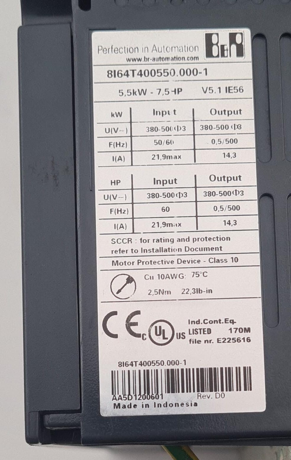 B&R Automation ACOPOS inverter X64 8I64T400550.000-1 5.5kW 7.5HP V5.1