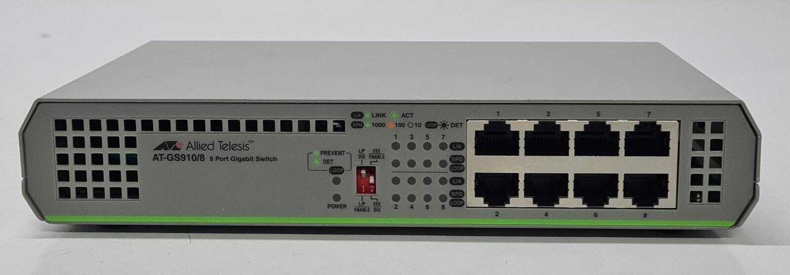 NEW - Allied Telesis AT-GS910/8 8-Port Gigabit Ethernet Switch W/ OEM Power Cord