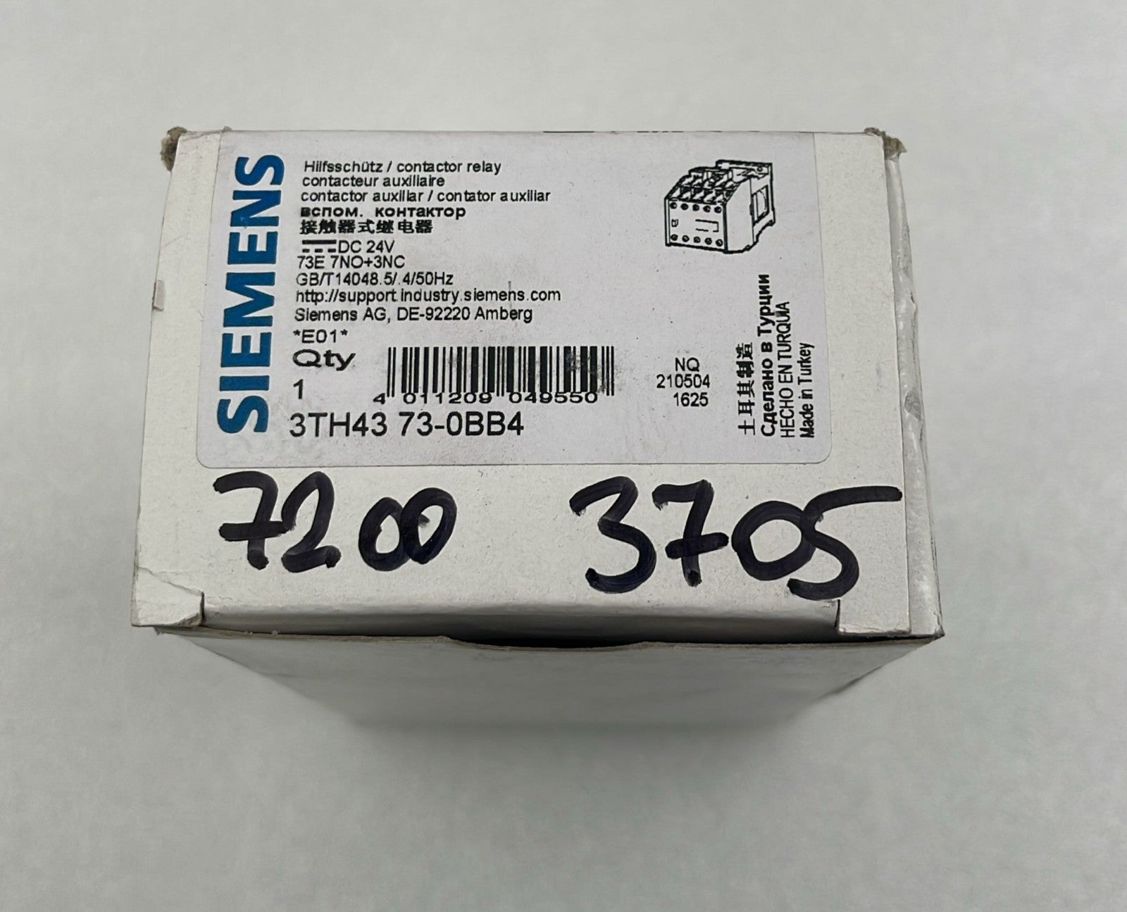 Siemens 3TH43 73-0BB4 product label on box