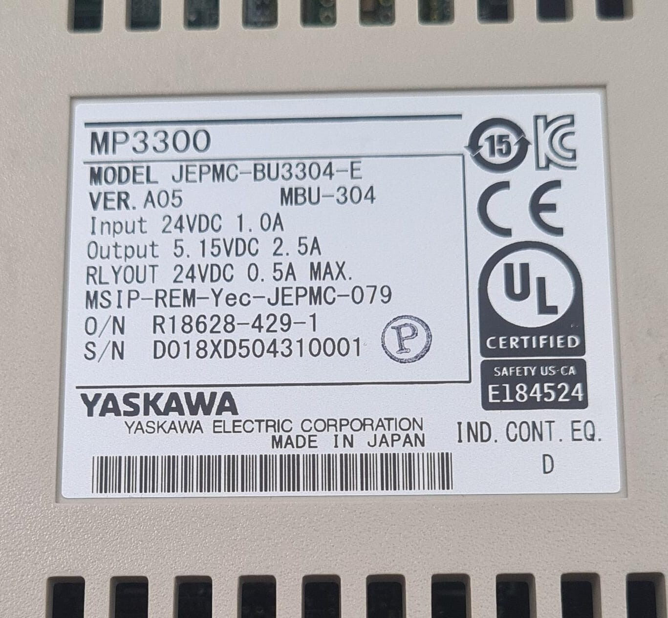 YASKAWA MP3300 MBU-304 MP3300iec JEPMC-BU3304-E VER. A05 PLC Controller