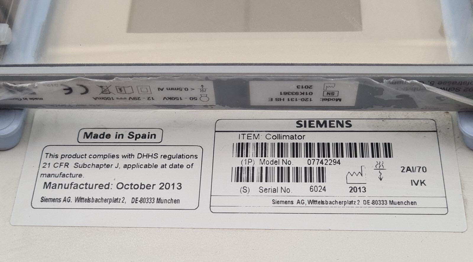 SIEMENS Collimator 07742294 X-Ray for MOBILETT XP Eco