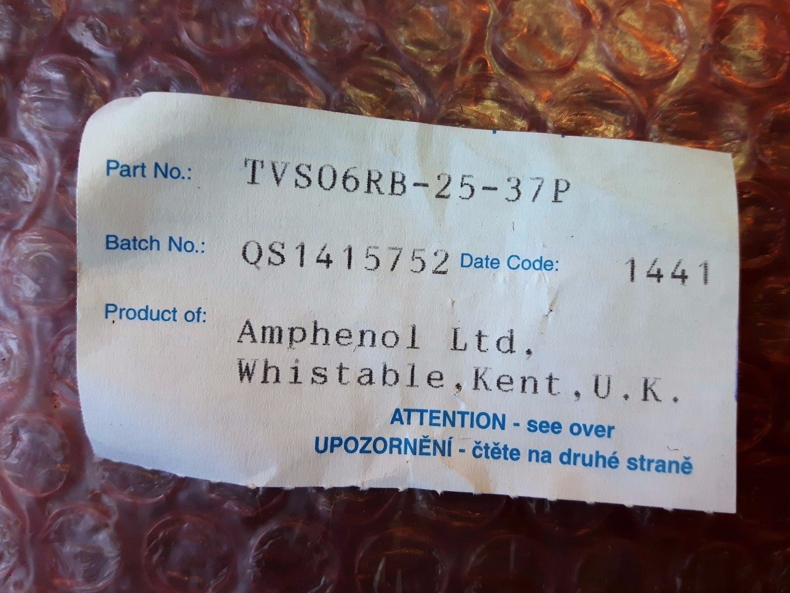 Amphenol TVS06RB-25-37P Mil Spec Connector Plug With Contacts