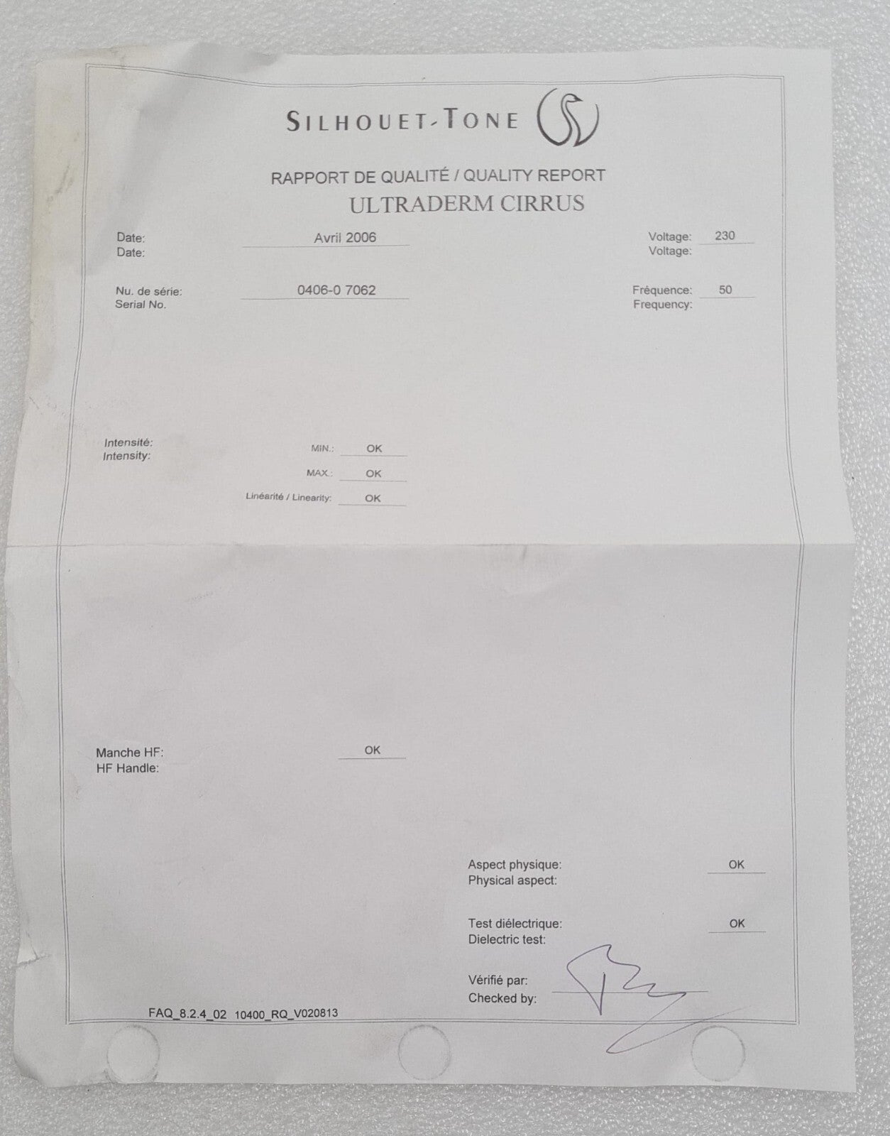SILHOUET-TONE Cirrus Ultraderm High Frequency Facial Machine 230V W/ Applicator