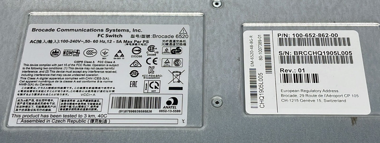 Brocade 6520 EMC DS-6520B 96-Port Fiber Channel Switch 100-652-862-00 W/ 96* SFP