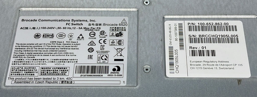 Brocade 6520 EMC DS-6520B 96-Port Fiber Channel Switch 100-652-862-00 W/ 96* SFP